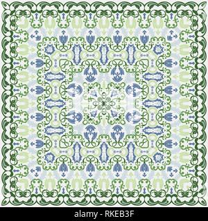 Light handkerchief with delicate green ornaments. Textile pattern, vector illustration. Stock Vector