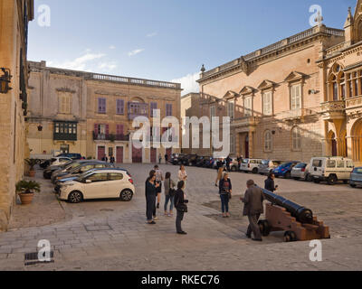 Buildings around St. Paul square in the walled city of Mdina, the former capital of Malta Stock Photo