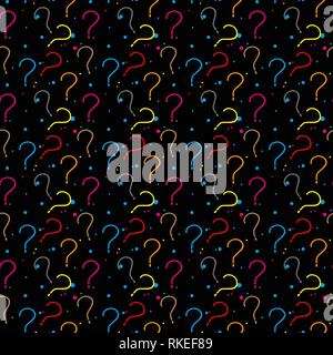 Quiz seamless pattern. Question marks, doubt, faq background. Simple endless repeating motif. Poll, survey, interrogation, query background. Template  Stock Vector