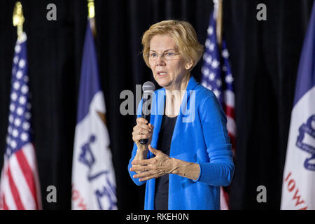 Cedar Rapids, Iowa, USA. 10th Feb, 2019. Having formally announced her run for the presidency, Massachusetts Senator Elizabeth Warren held a campaign rally in Cedar Rapids, Iowa on Sunday. Credit: Keith Turrill/Alamy Live News Stock Photo