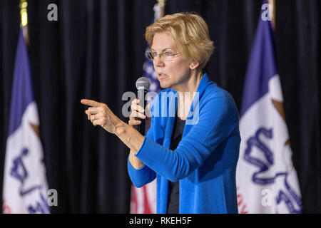 Cedar Rapids, Iowa, USA. 10th Feb, 2019. Having formally announced her run for the presidency, Massachusetts Senator Elizabeth Warren held a campaign rally in Cedar Rapids, Iowa on Sunday. Credit: Keith Turrill/Alamy Live News Stock Photo
