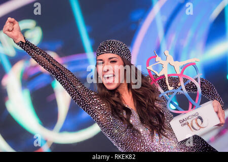 Cologne, Germany. 10th Feb, 2019. Sarah Lombardi, singer, is happy in the final of the SAT.1 show 'Dancing on Ice' with the winner's trophy. Photo: Rolf Vennenbernd/dpa Credit: dpa picture alliance/Alamy Live News Stock Photo