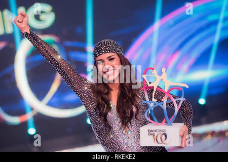 Cologne, Germany. 10th Feb, 2019. Sarah Lombardi, singer, is happy in the final of the SAT.1 show 'Dancing on Ice' with the winner's trophy. Photo: Rolf Vennenbernd/dpa Credit: dpa picture alliance/Alamy Live News Stock Photo