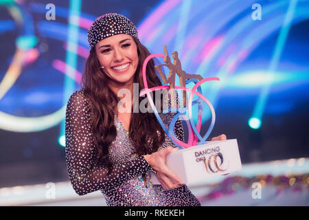 Cologne, Germany. 10th Feb, 2019. Sarah Lombardi, singer, is happy in the final of the SAT.1 show 'Dancing on Ice' with the winner's trophy. Photo: Rolf Vennenbernd/dpa Credit: dpa picture alliance/Alamy Live News Stock Photo