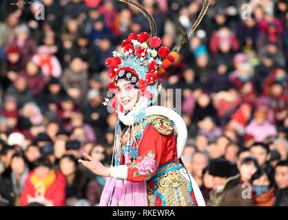 Bozhou, China's Anhui Province. 11th Feb, 2019. An actor performs Bangju opera at Weiwu plaza in Bozhou, east China's Anhui Province, Feb. 11, 2019. The opera performance activity will last untill Feb. 20. Credit: Liu Qinli/Xinhua/Alamy Live News Stock Photo