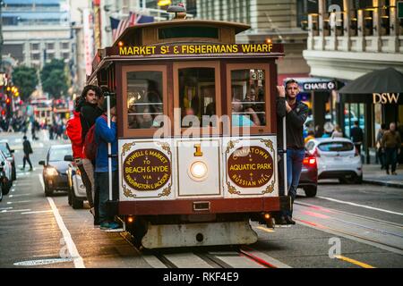 Cable car at Powell Street. Around Union Square. San Francisco. California, USA