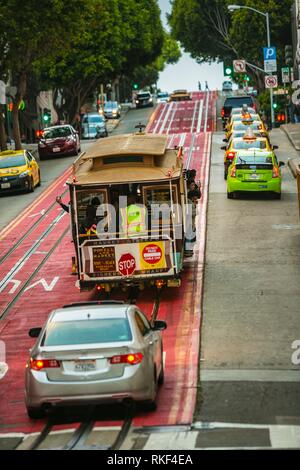 Cable car at Powell Street. Around Union Square. San Francisco. California, USA