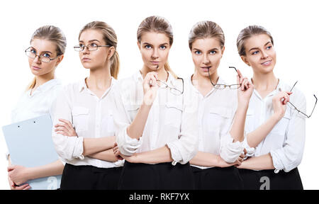 Collage of young business woman with blonde hair. Over white background. Stock Photo