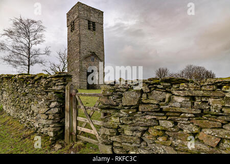 The remains of the bell tower of the old church of St Catherine's near Crook in Cumbria on a winter day. Stock Photo