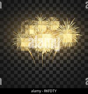 Festival firework. Colorful fireworks holiday background. Vector illustration isolated on dark background Stock Vector