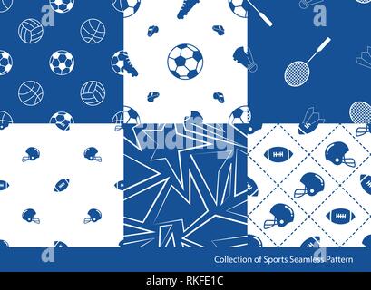 Seamless pattern set. Sports collection Stock Vector