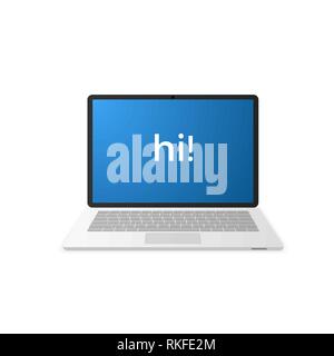 Laptop with Hi on screen. Vector illustration Stock Vector
