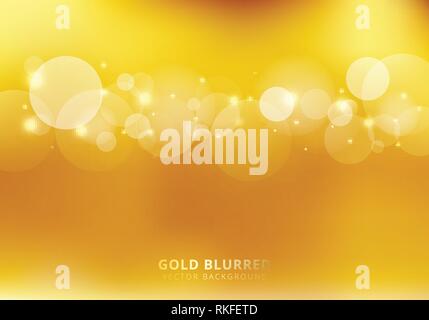 Abstract gold blurred background with circles bokeh and sparkle. Luxury style. Copy space. Vector illustration Stock Vector