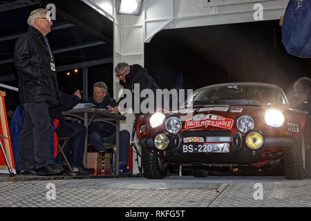 REIMS, FRANCE, February 1, 2019 : Start of Rallye in the streets of Reims. Rallye Historique is reserved to those cars which have participated in the  Stock Photo