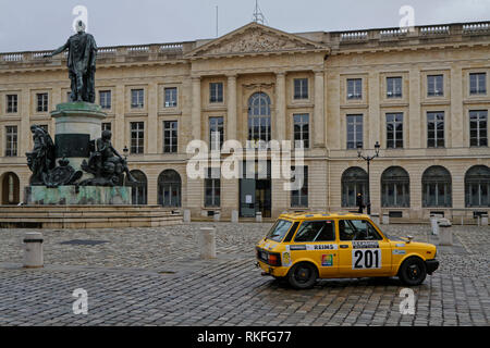 REIMS, FRANCE, February 1, 2019 : Start of Rallye in the streets of Reims. Rallye Historique is reserved to those cars which have participated in the  Stock Photo