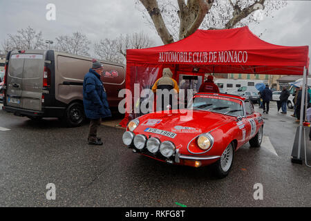 CREST, FRANCE, February 2, 2019 : A checkpoint for competitors in Crest. Rallye Historique is reserved to those cars which have participated in the Ra Stock Photo