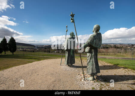 Bronze Statue Of Pilgrims On Monte Do Gozo Or Hill Of The Joy