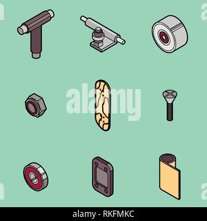 Skateboard spare parts pattern Fingerboard and spare parts. Set of fingerboard and fingerboarding of equipment, elements of street style. Collection s Stock Vector