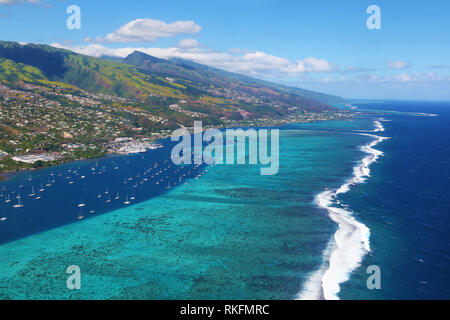 Taking off from Papeete airport Stock Photo