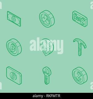 Blockchain outline isometric icons. Cryptocurrency theme. Vector illustration, EPS 10 Stock Vector