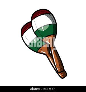 Hand drawing Color Sketch Maracas. Symbol of Mexico, musical instrument isolated on white background. Vector. Stock Vector