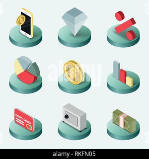 Finance flat isometric icons. Vector illustration, EPS 10 Stock Vector