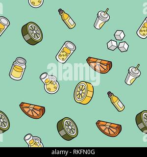 Lemonade flat outline isometric pattern. Vector illustrations for graphic and web design, for restaurant and bar, menu. Stock Vector
