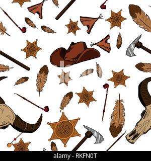 Seamless Pattern American Tribal Native Symbols. Vector illustration, EPS 10 Stock Vector