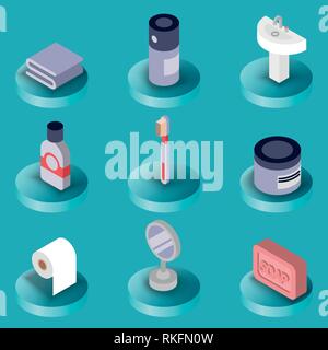 Personal hygiene flat isometric icons. Vector illustration, EPS 10 Stock Vector