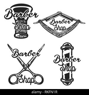 Set of vintage barbershop emblems, labels, badges, logos. Layered. Text is on separate layer. Isolated on white Stock Vector