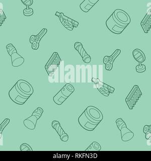 Barber shop flat outline isometric pattern. Vector illustration, EPS 10 Stock Vector