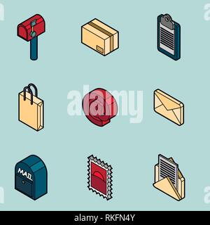 Delivery flat outline isometric set. Vector illustration, EPS 10 Stock Vector