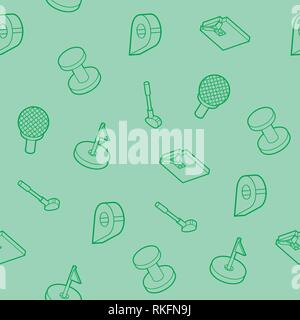 Golf outline isometric pattern. Includes such Icons as a Golf ball, hole, Golf car, field games, stick, sports uniforms, gloves, backpack Stock Vector