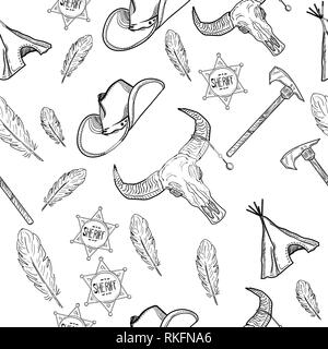 Seamless Pattern American Tribal Native Symbols. Vector illustration, EPS 10 Stock Vector