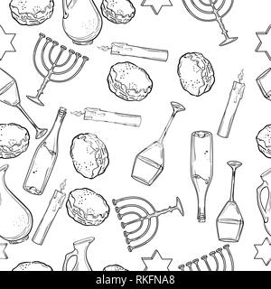 Seamless pattern with Hanukkah symbols. Vector illustration, EPS 10 Stock Vector