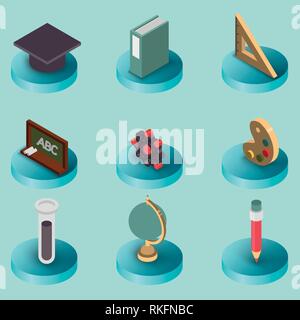 Education flat isometric set. School. University. Vector illustration EPS 10 Stock Vector