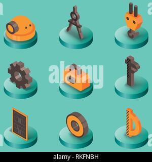 Engineering flat isometric set. Vector illustration, EPS 10 Stock Vector
