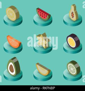 Fruit flat isometric set. Vector illustration, EPS 10 Stock Vector