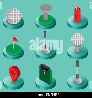 Golf flat isometric set for your web site design Stock Vector