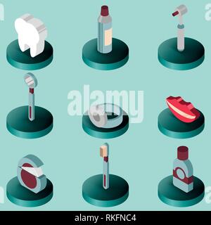 Stomatology flat isometric set. Dental care. Vector illustration, EPS 10 Stock Vector