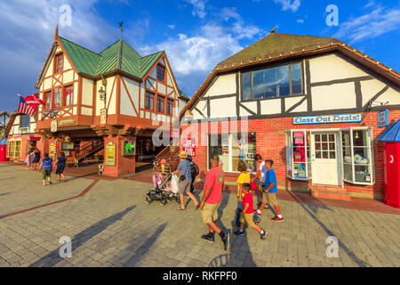 Solvang, California, United States - August 10, 2018: people tourists walking in main street of Solvang, famous destination in California. Historic Stock Photo