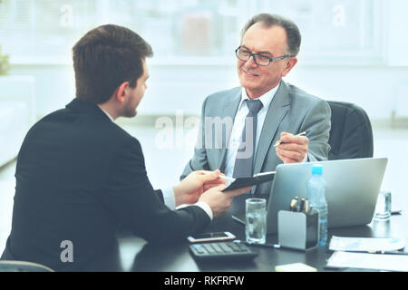 business partners to discuss cooperation plan for the workplace  Stock Photo