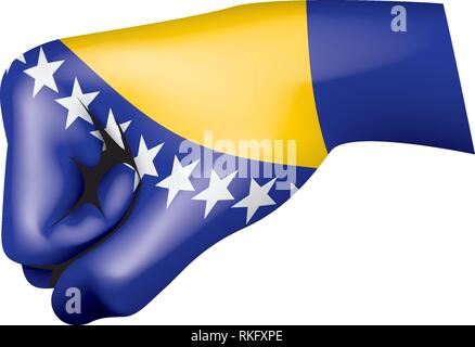 Bosnia and Herzegovina flag and hand on white background. Vector illustration Stock Vector