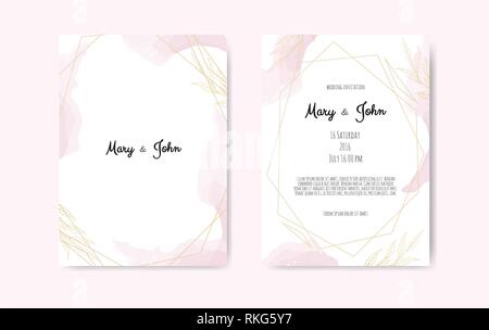 Wedding invite with abstract watercolor style decoration on white background. Stock Vector