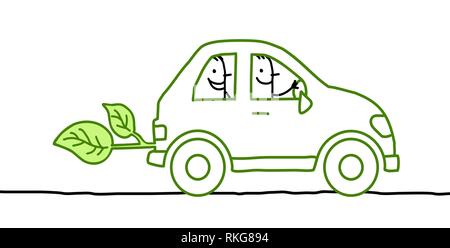 Cartoon people sharing a green car Stock Vector