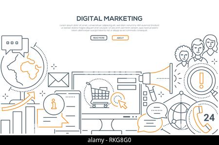 Digital marketing - modern line design style web banner Stock Vector