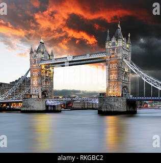 Tower bridge at red sunset Stock Photo