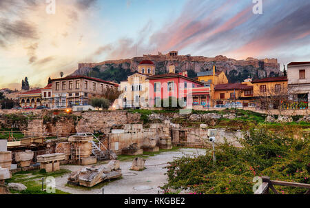 Athens with Acropolis at sunrise, Greece Stock Photo