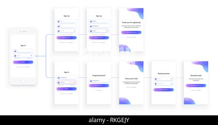Mobile UI kit. Sign up form, sign in page. Set. Stock Vector