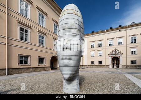 Marble sculpture 'Awilda' by the Catalan artist Jaume Plensa, Dietrichsruh-Platz square of the University of Salzburg, Austria. Stock Photo